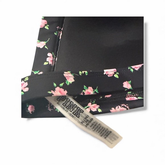 Pink by Victoria Secret black with pink flowers lined halter bikini top XL - Picture 4 of 6